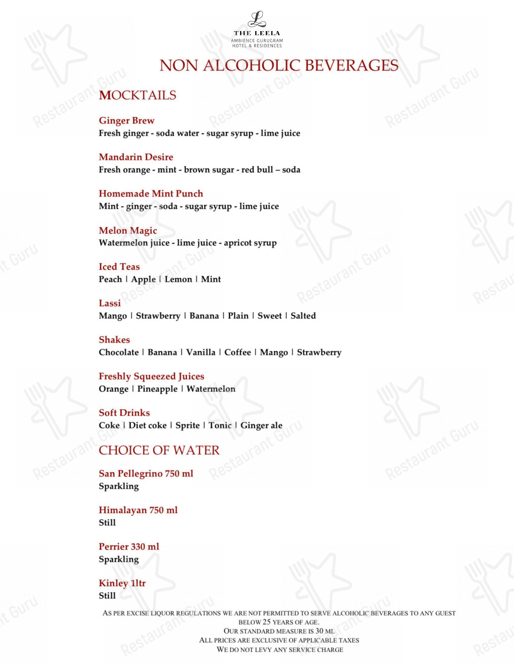 Menu bar for Zanotta - The Leela Ambience Gurugram in Gurugram