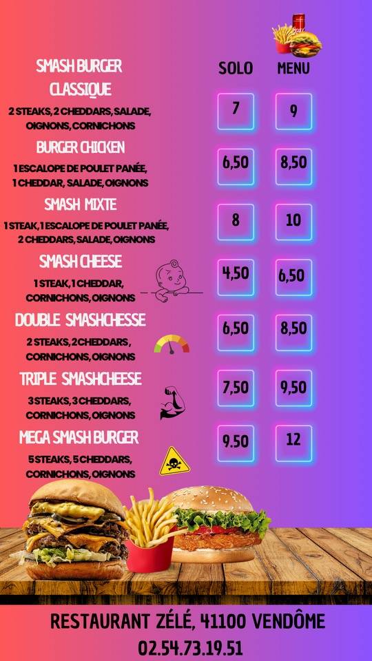 Menu de Zélé