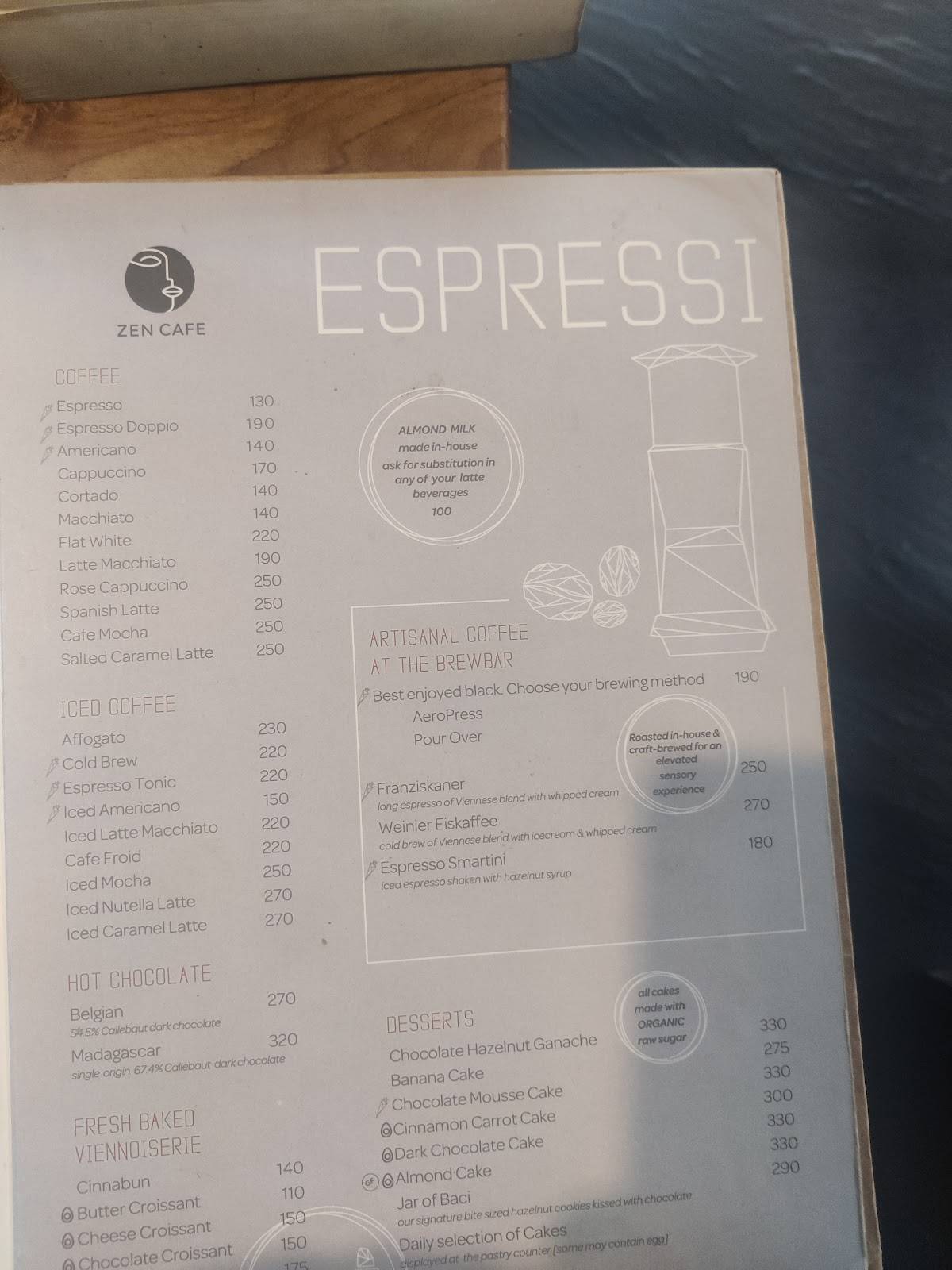 Zen Cafe menu