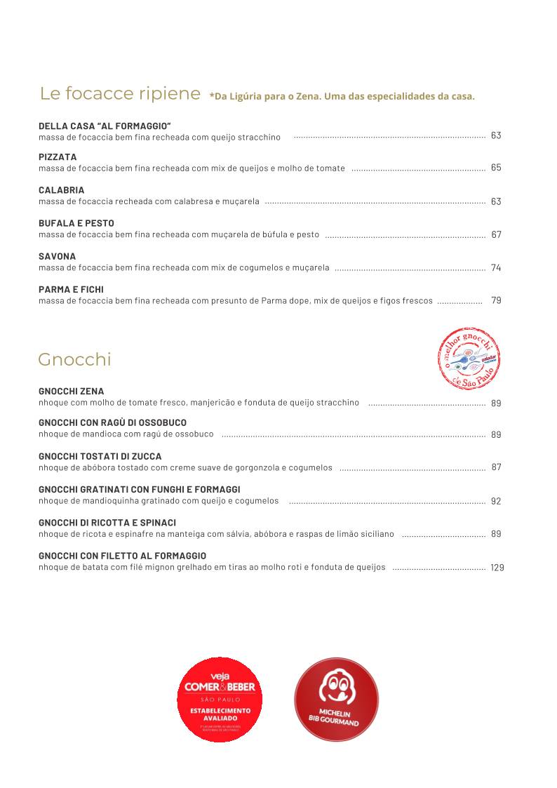 Zena Caffé cardápio