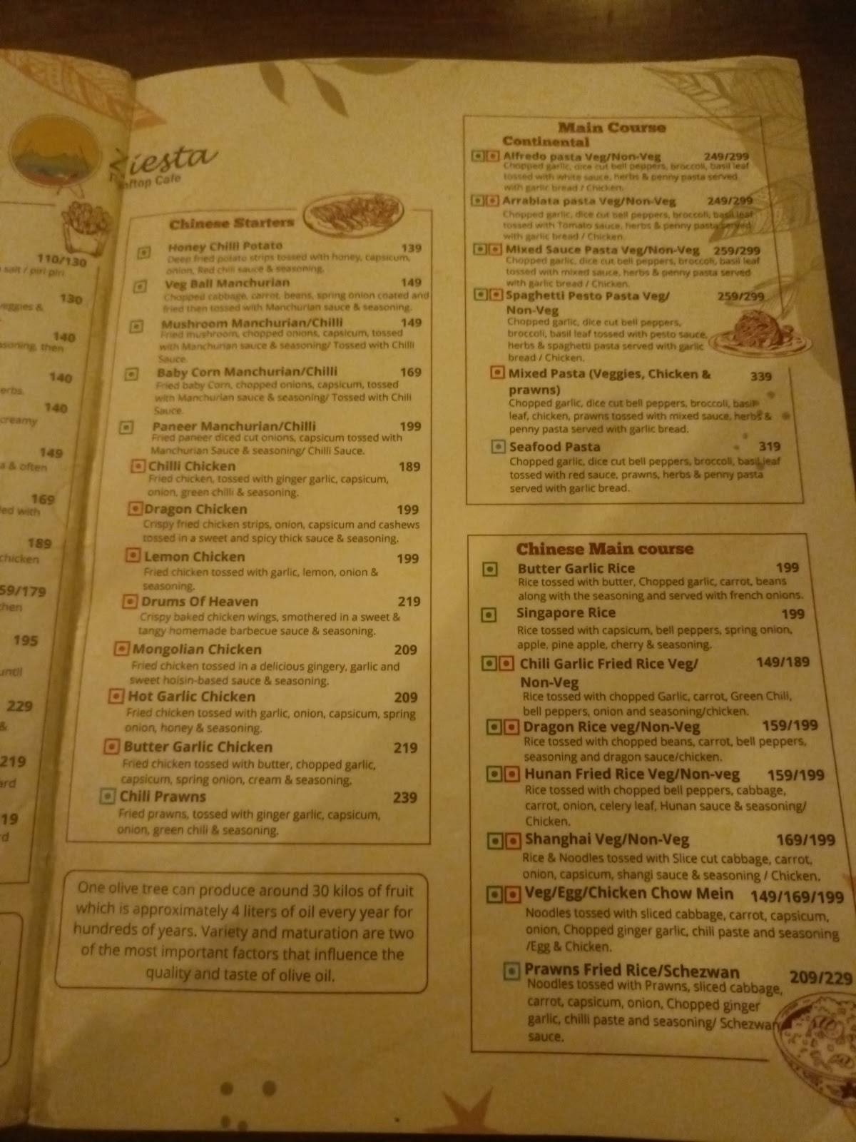 Ziesta Rooftop Cafe menu