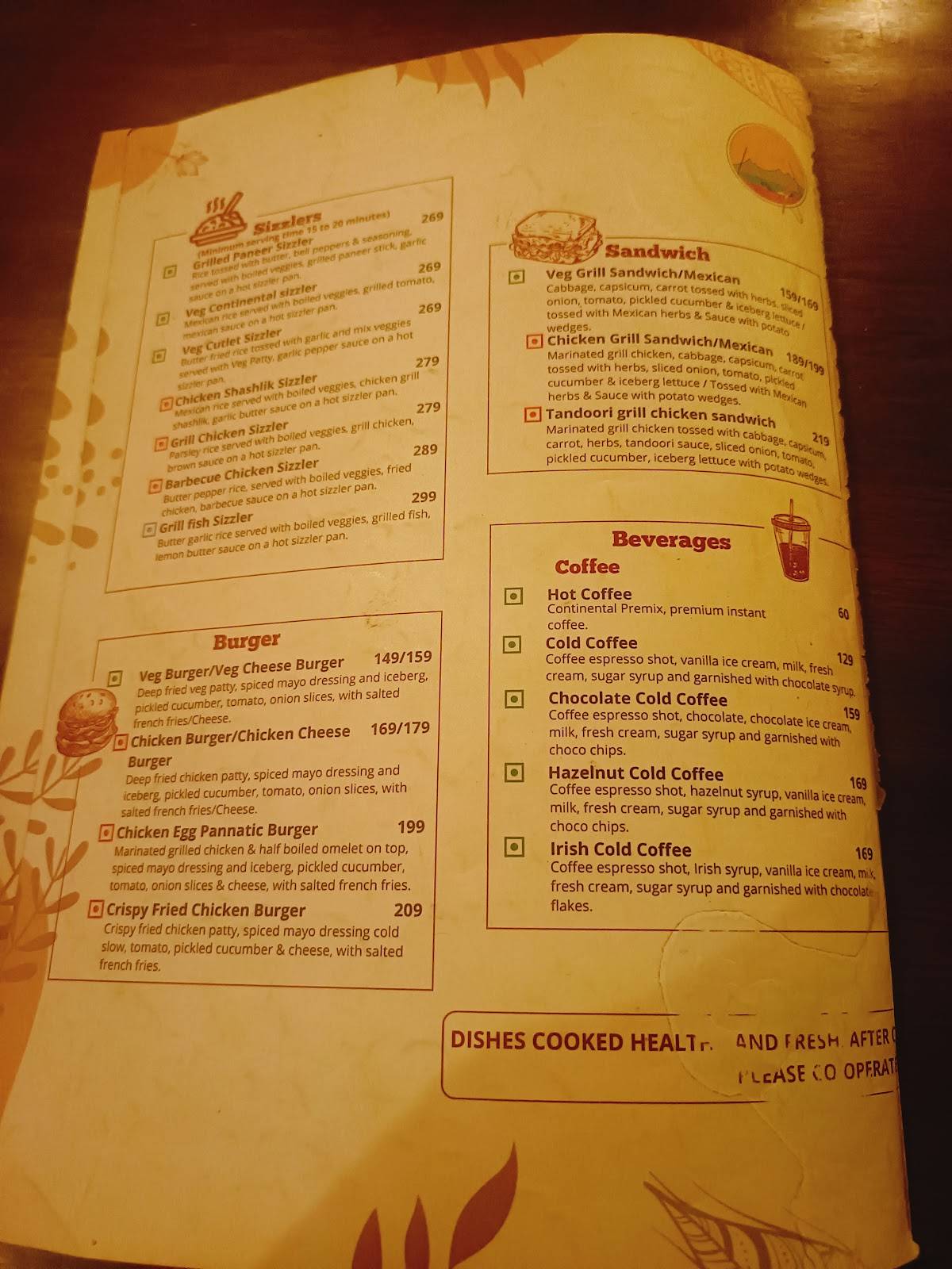 Ziesta Rooftop Cafe menu