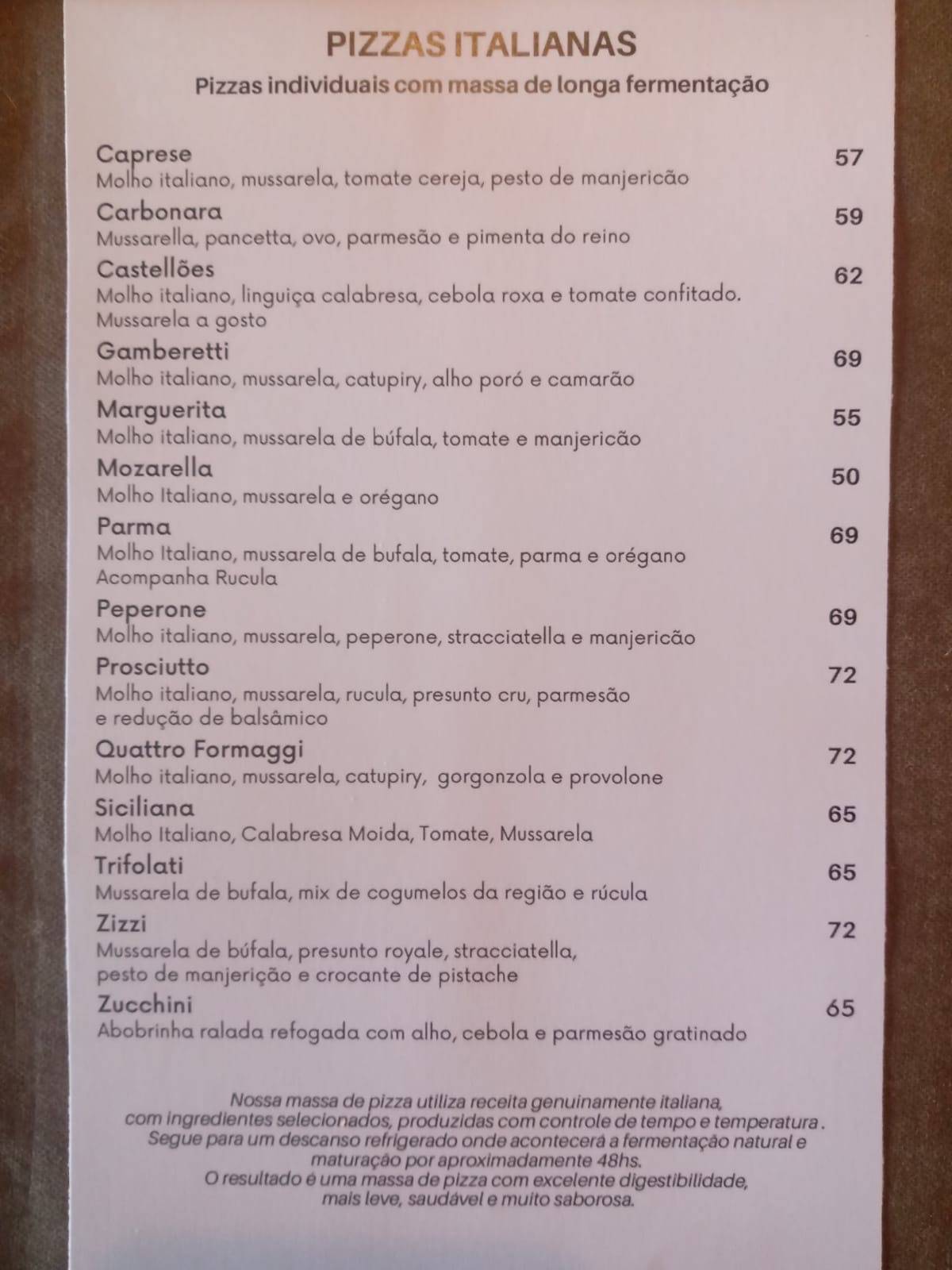 Zizzi bar e cucina cardápio