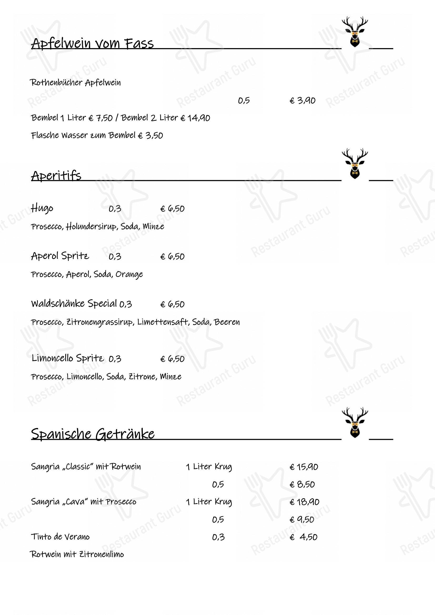 Menu pour Zur Waldschänke - Rödermark - Menu