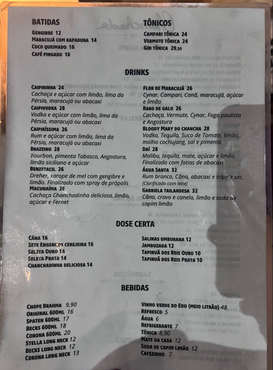 Chanchada Bar cardápio