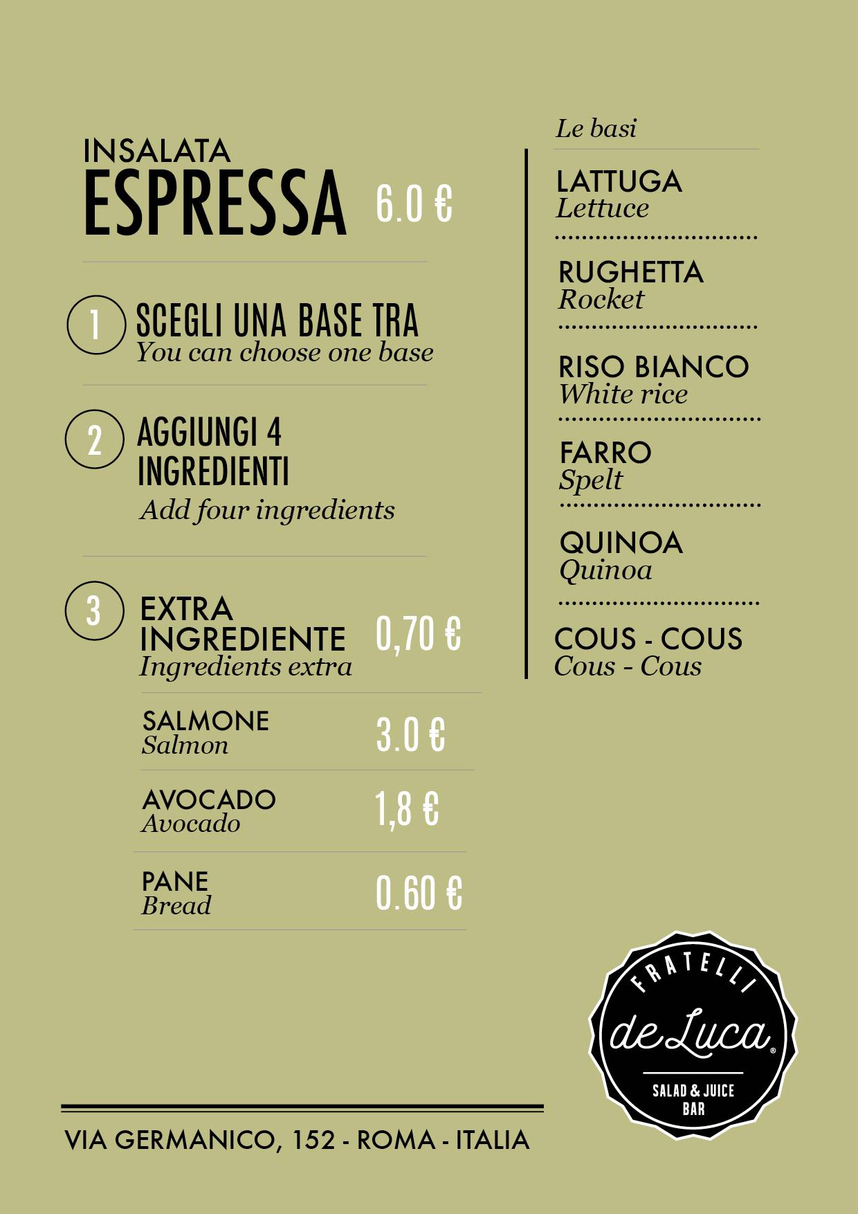 Menu di Fratelli de Luca - Salad&Juice Bar 