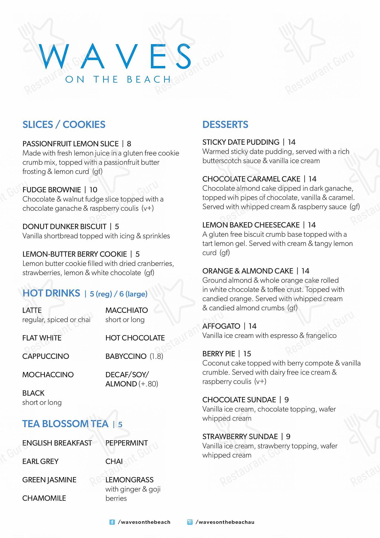 Menu at Waves on the Beach Restaurant, Frankston