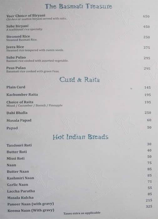 Aqua Blue menu