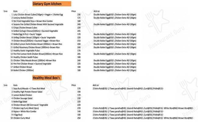 Dietary Kitchen menu