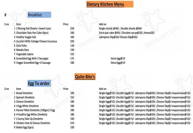 Dietary Kitchen menu