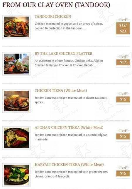 Menu de Indian Cuisine By The Lake