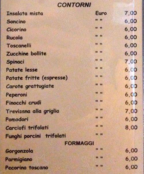 Menu de Osteria la Carbonaia carne