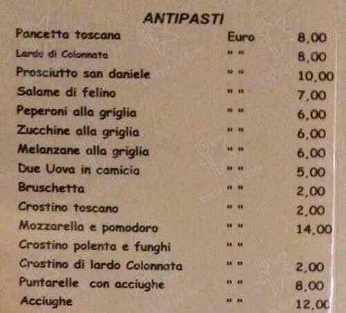 Menu de Osteria la Carbonaia carne