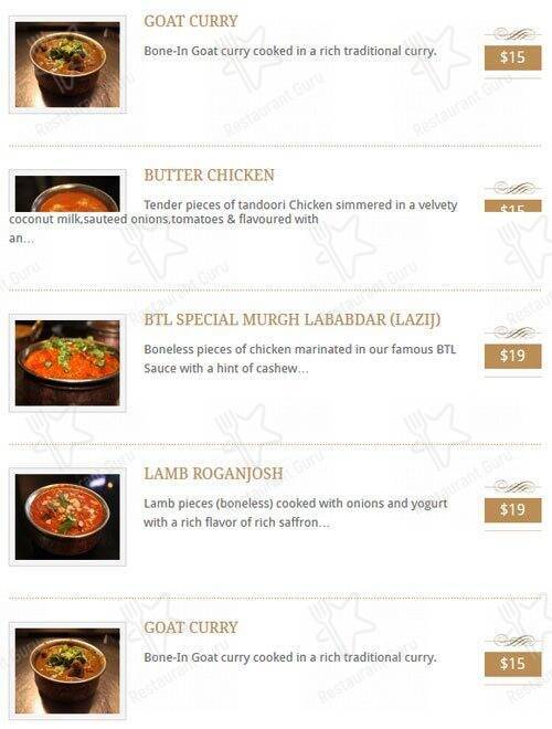 Menu de Indian Cuisine By The Lake