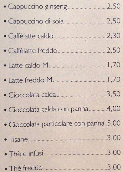 Menu di Silver Caffè 