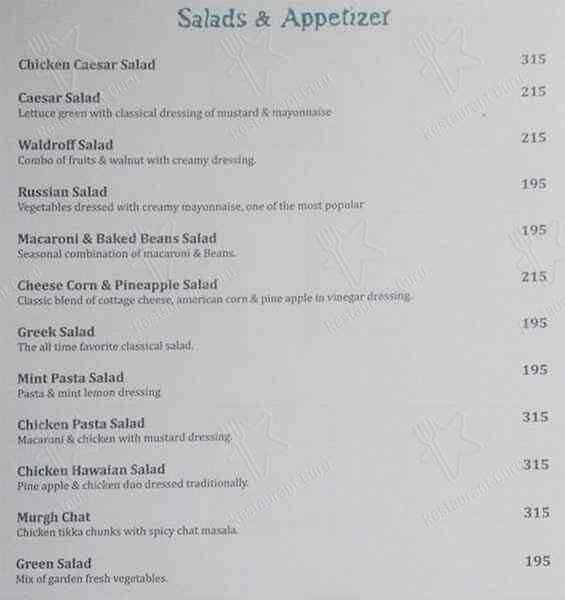 Aqua Blue menu