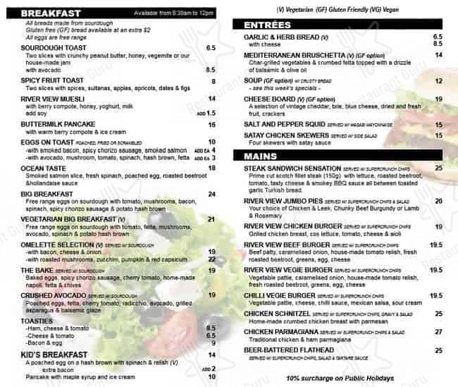 Riverview Cafe & Wine Bar menu