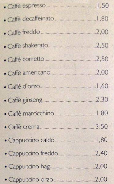 Menu di Silver Caffè 