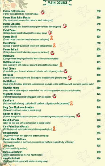 The Gardenia Restaurant menu