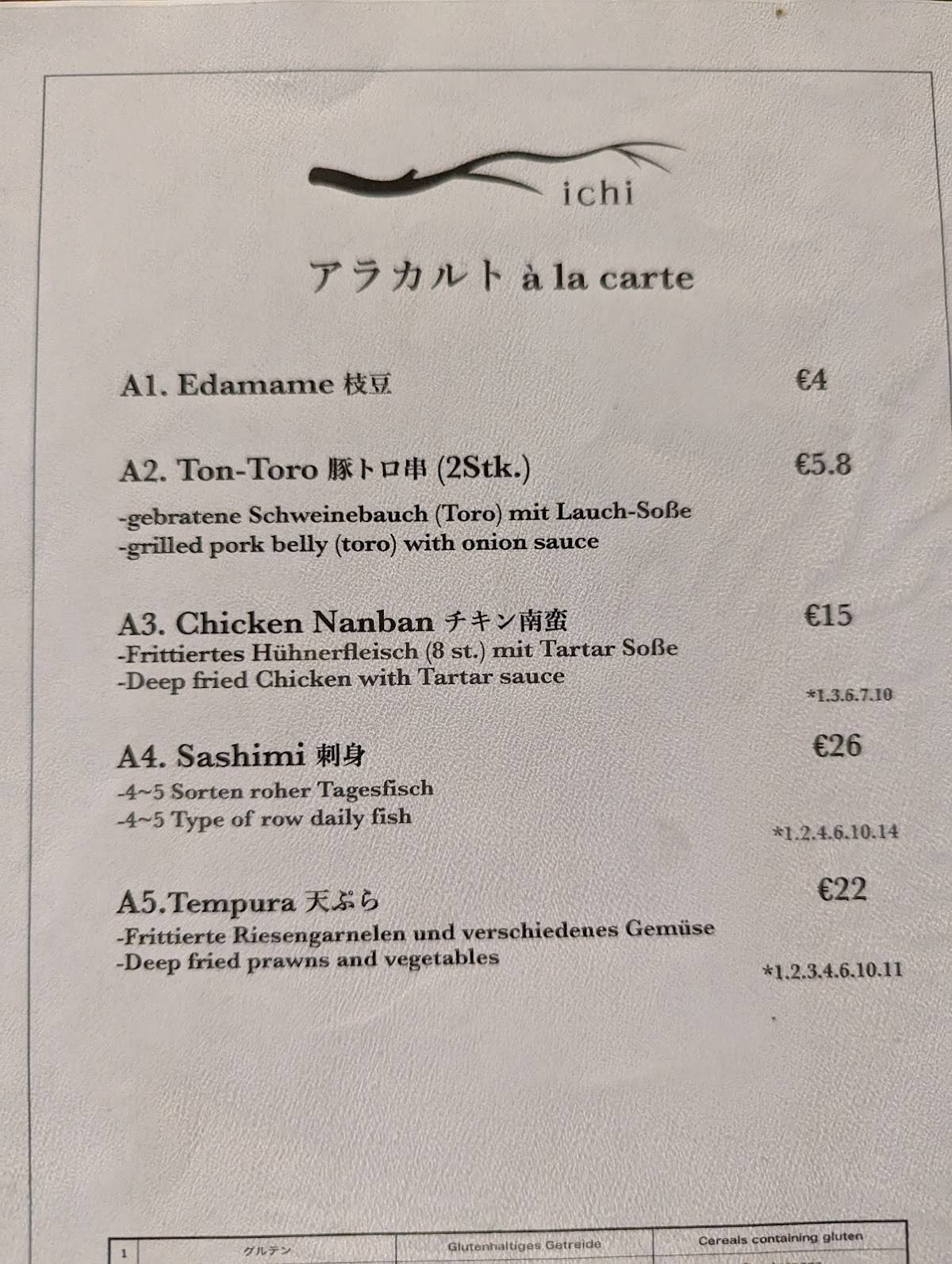 Menu de ichi いち