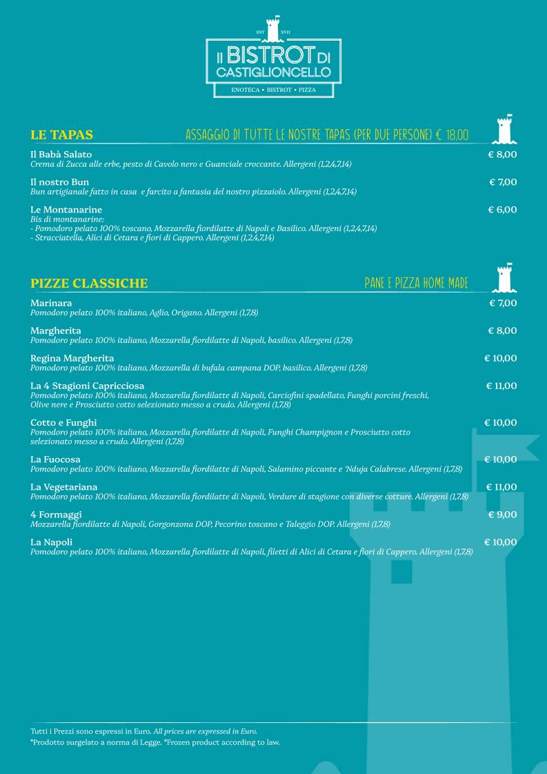 Menu di il Bistrot di Castiglioncello 