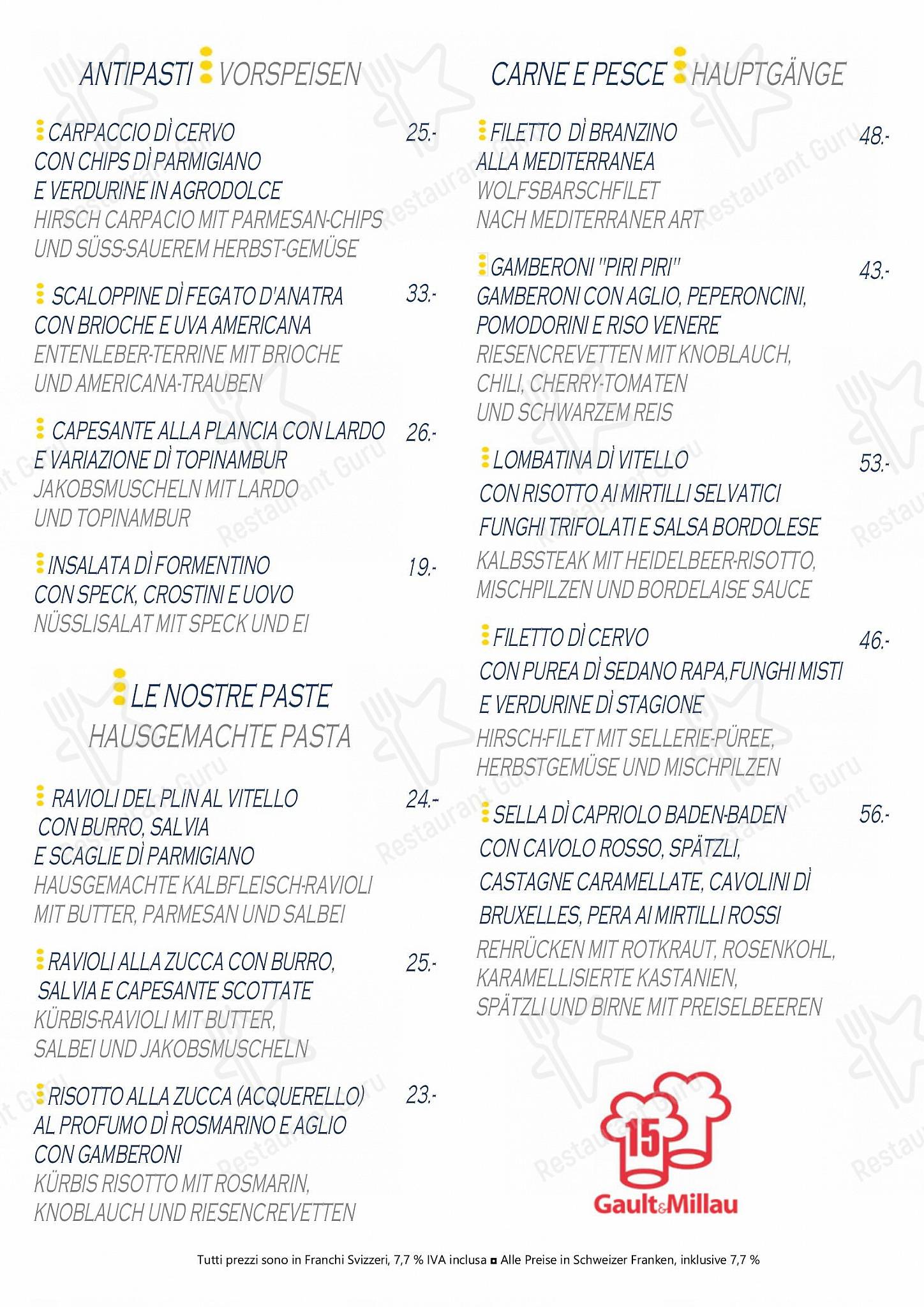 Ночное меню per Ristorante La Chiesa in Locarno