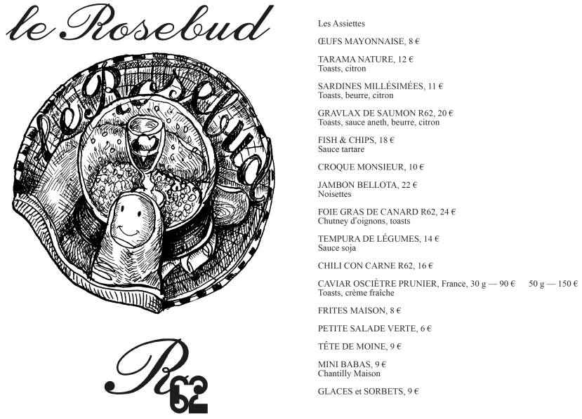 Menu de le Rosebud