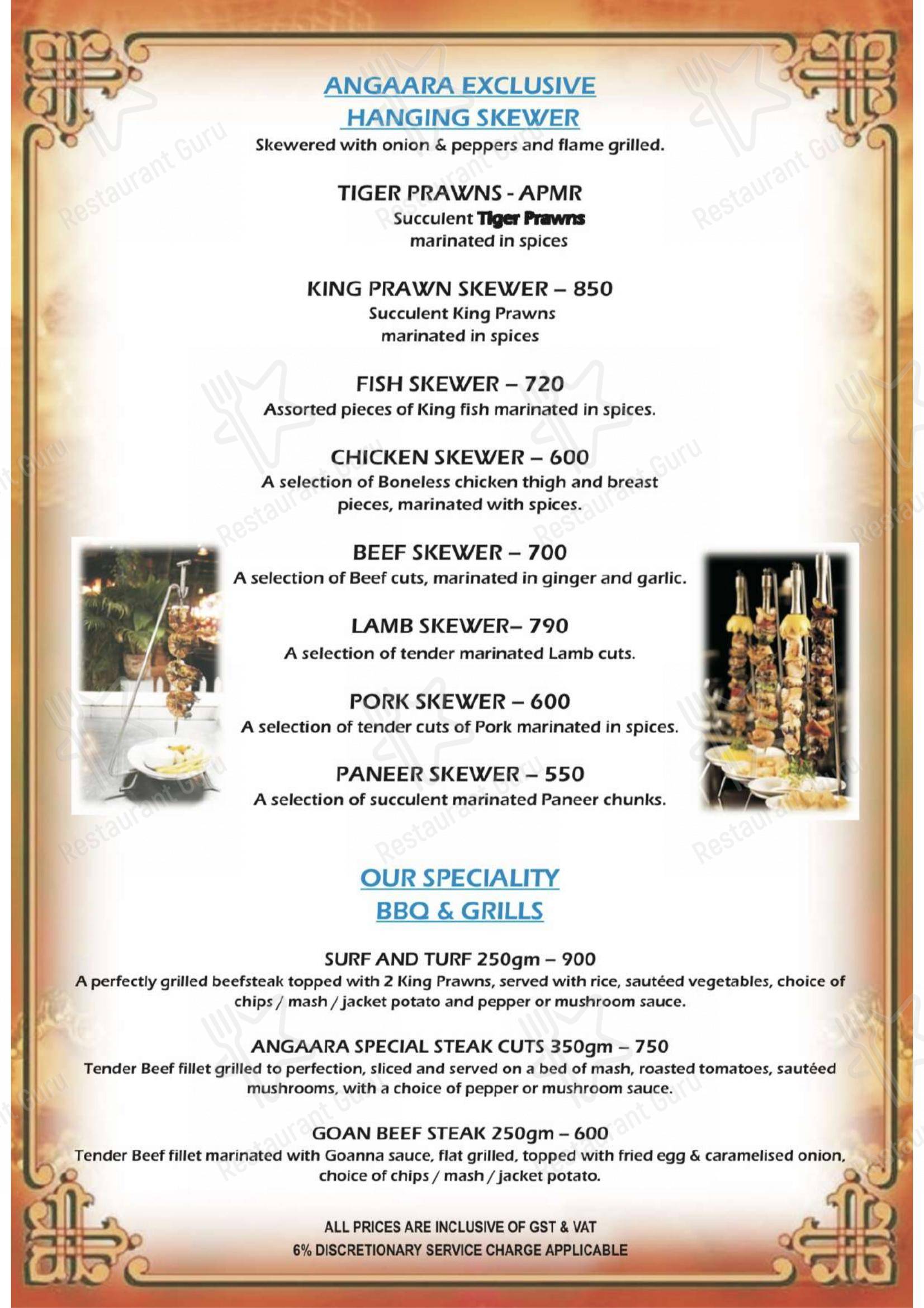 Menu for the ANGAARA– Bbq Grill & SPORTSBAR pub & bar