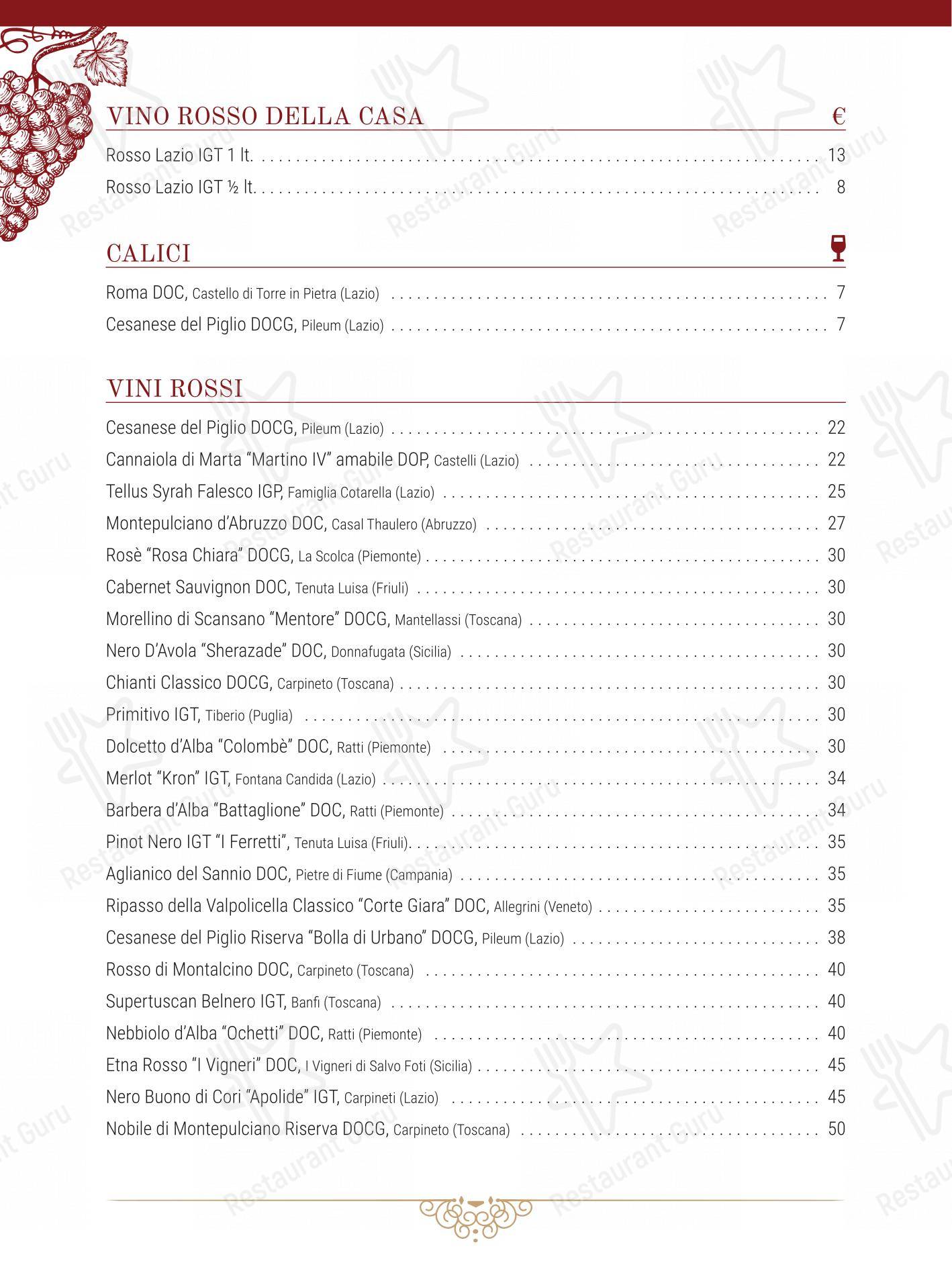 Menu bar per Al 34 ristorante