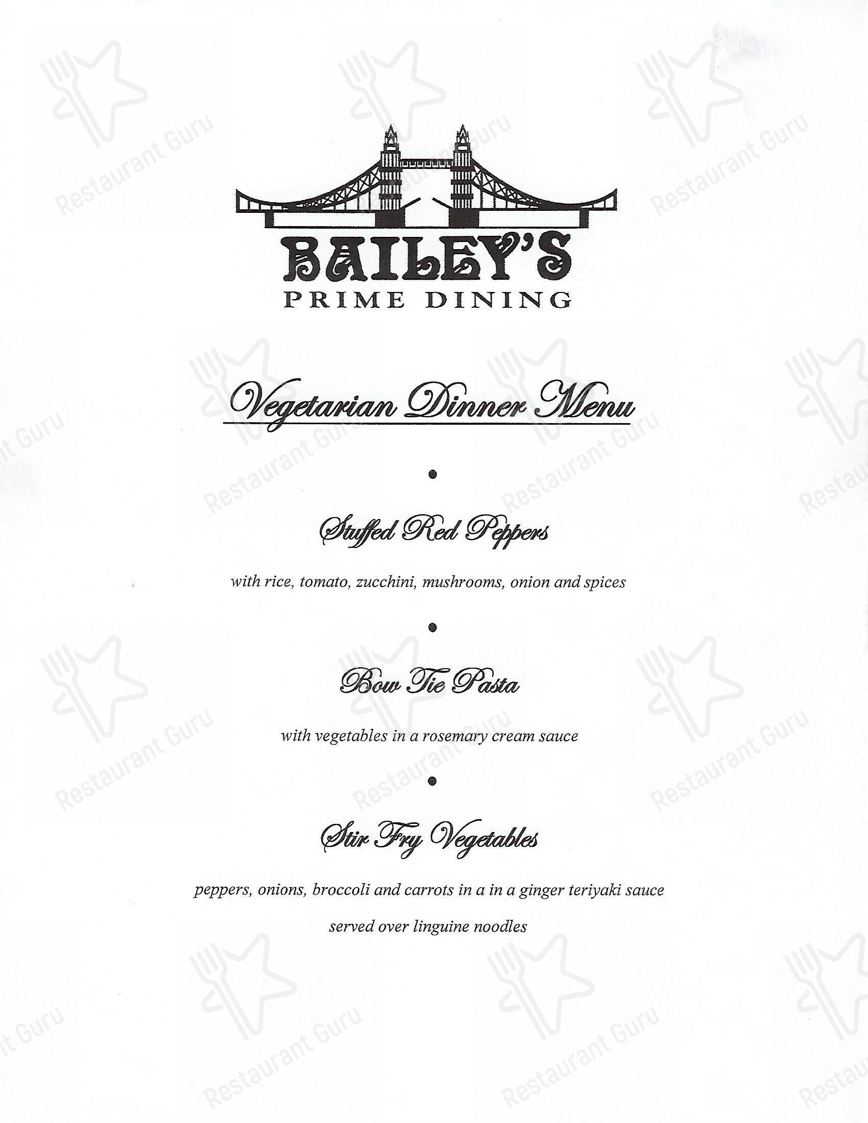 Menu at Bailey's Restaurant, Winnipeg, 185 Lombard Ave
