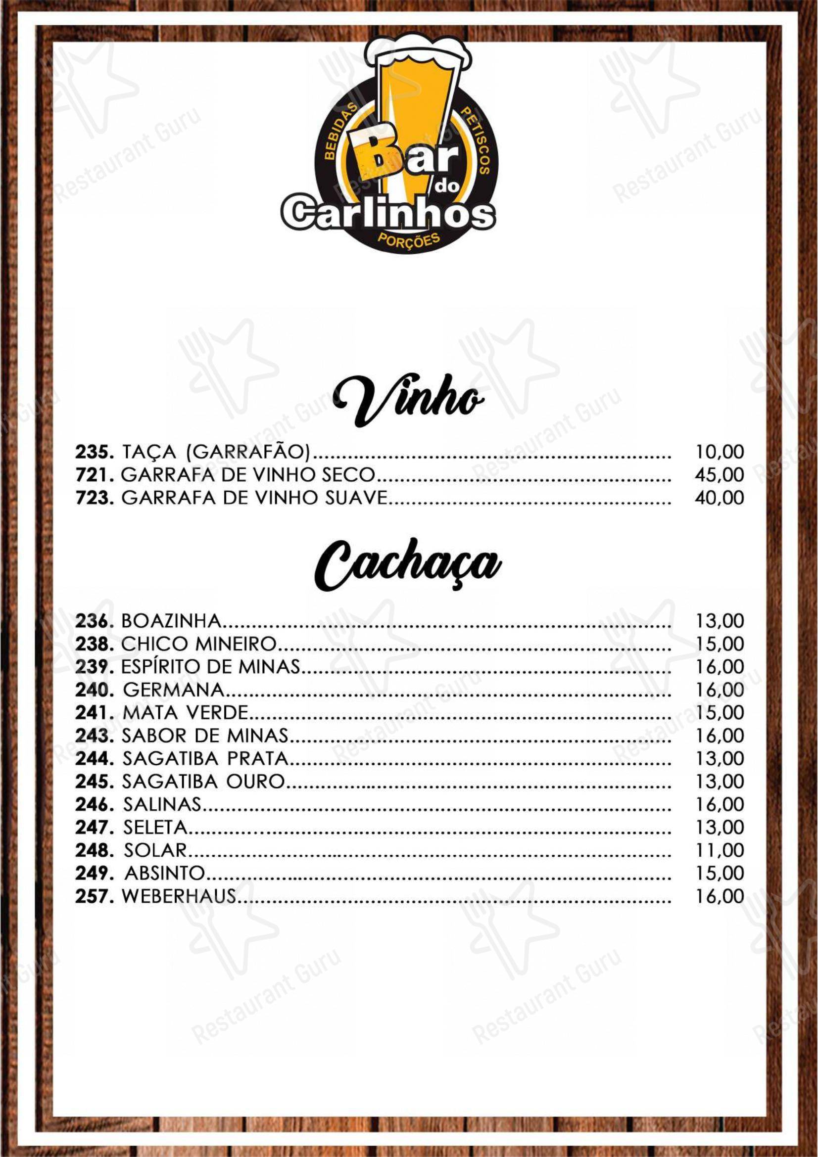 Bar do Carlinhos - Menu bar
