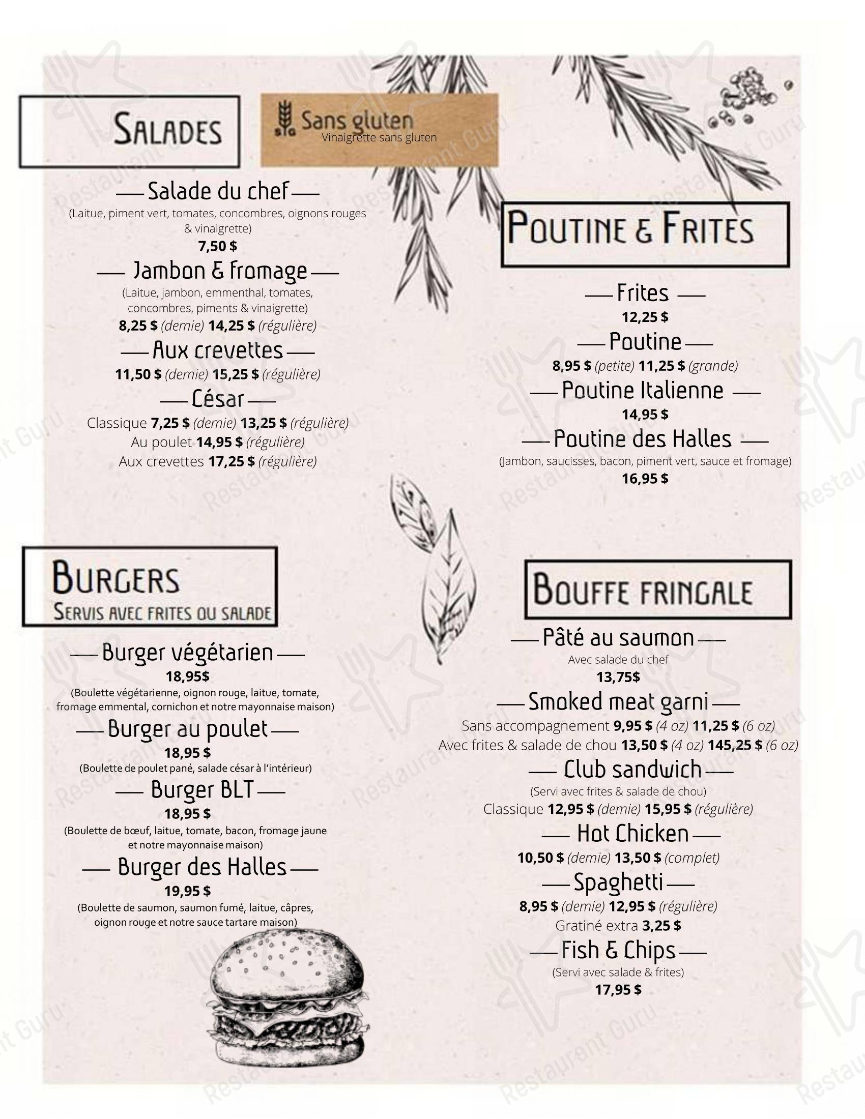 Menu pour Café des Halles café
