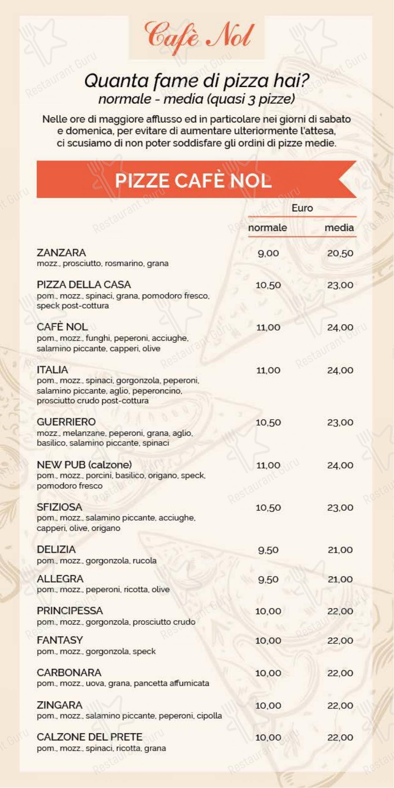 Menu per Café Nol ~ pub & pizzeria pub & bar