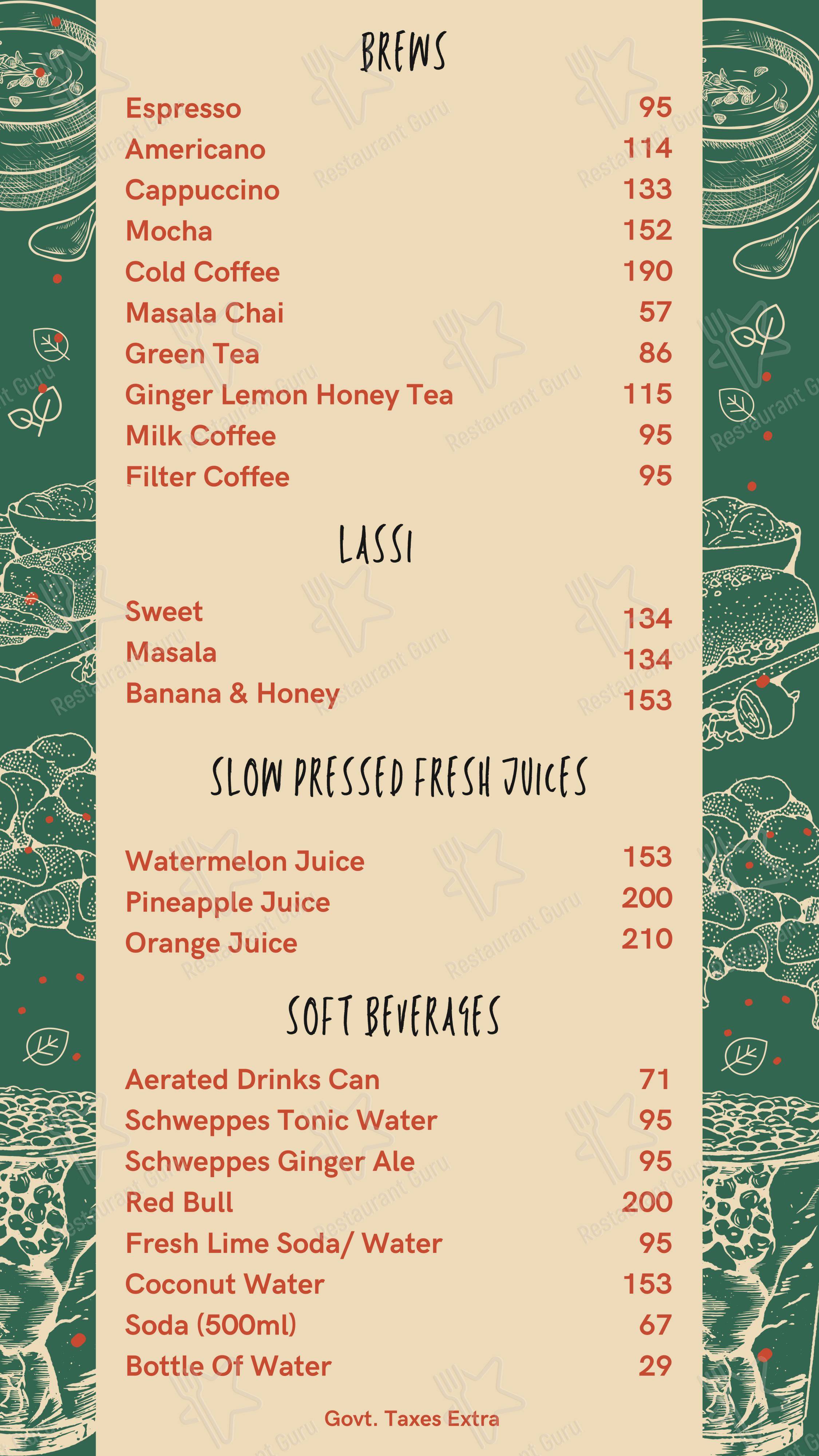 Menu for Cafe Vagabond in New Delhi