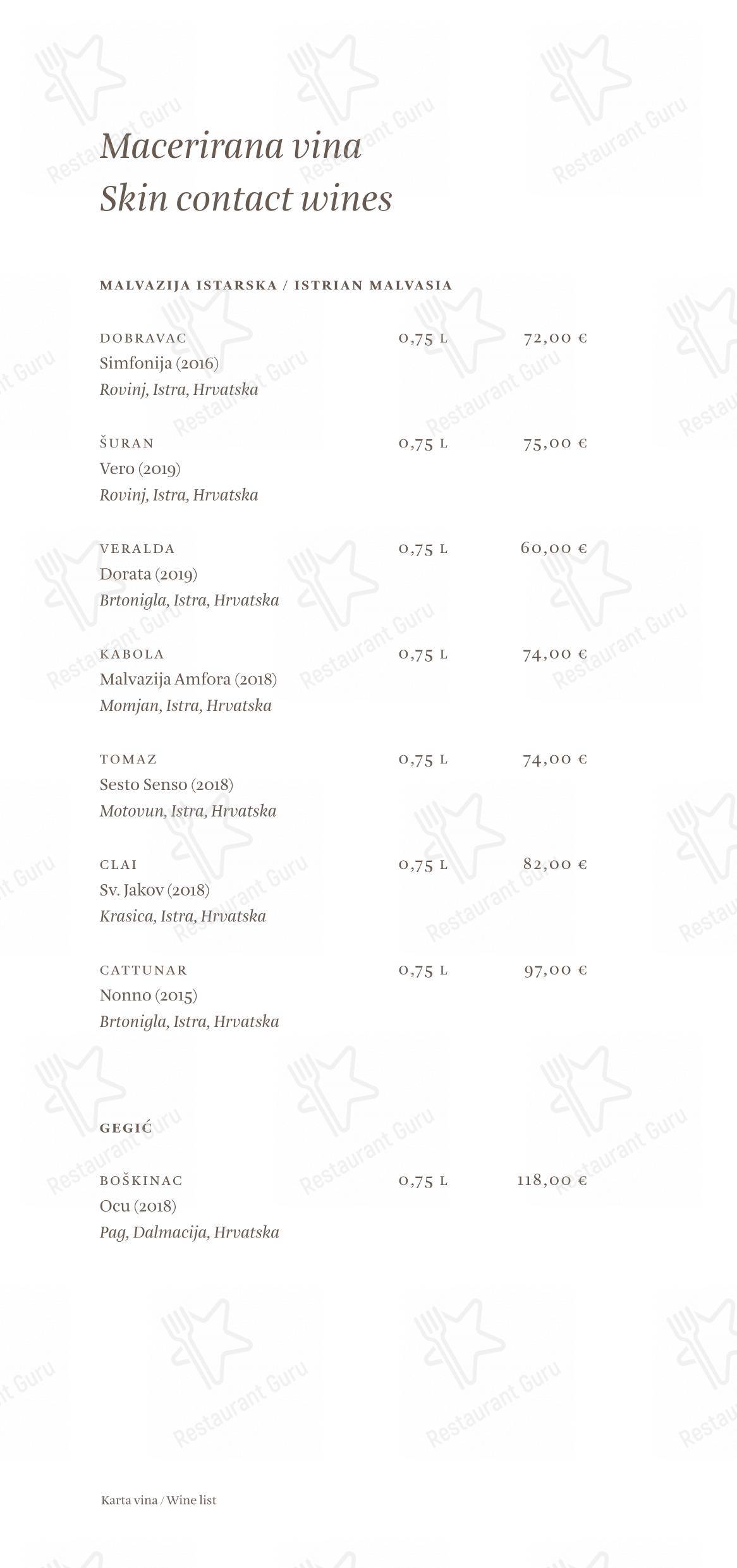 Основное меню per Cap Aureo Signature Restaurant ristorante