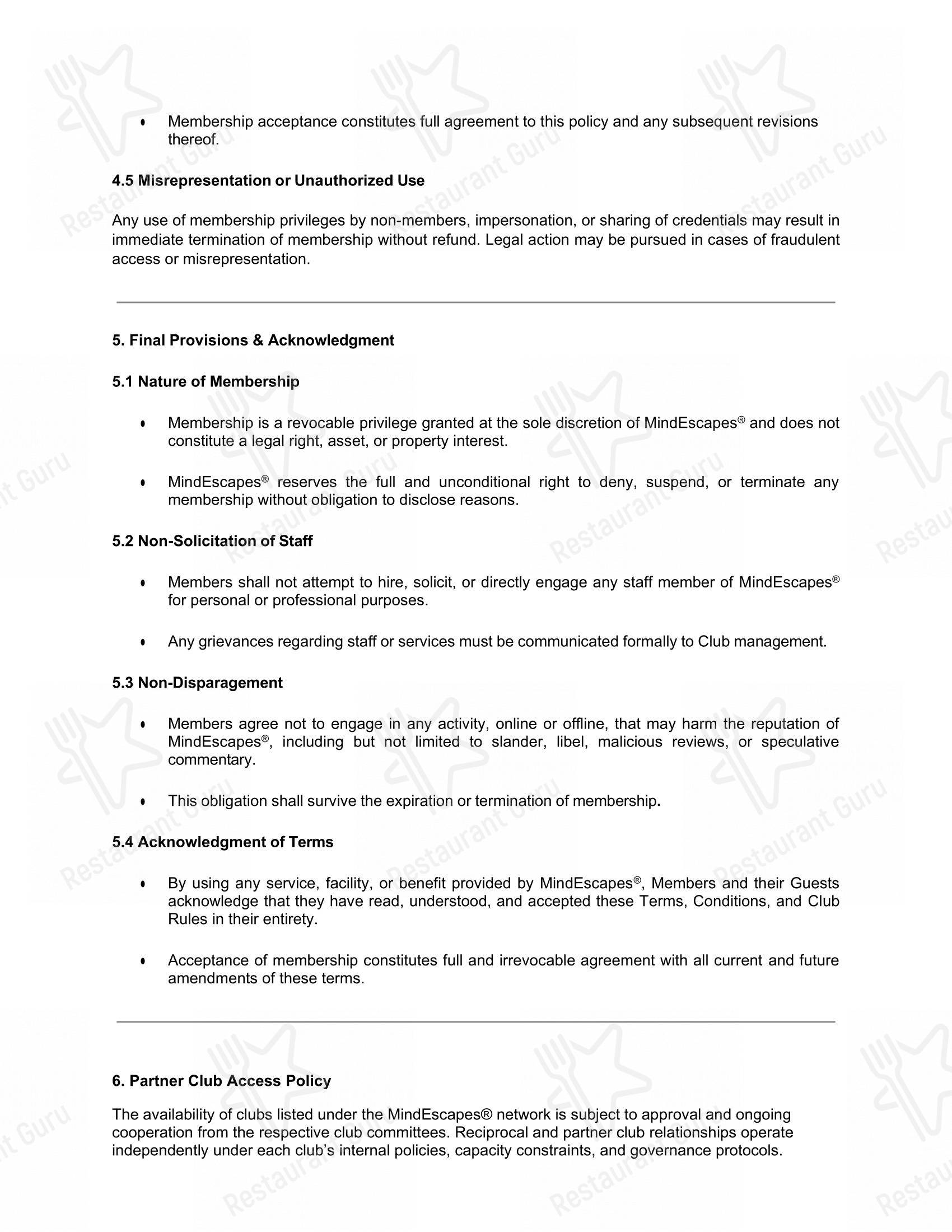 Menu bar for the Celeste by Mindescapes restaurant