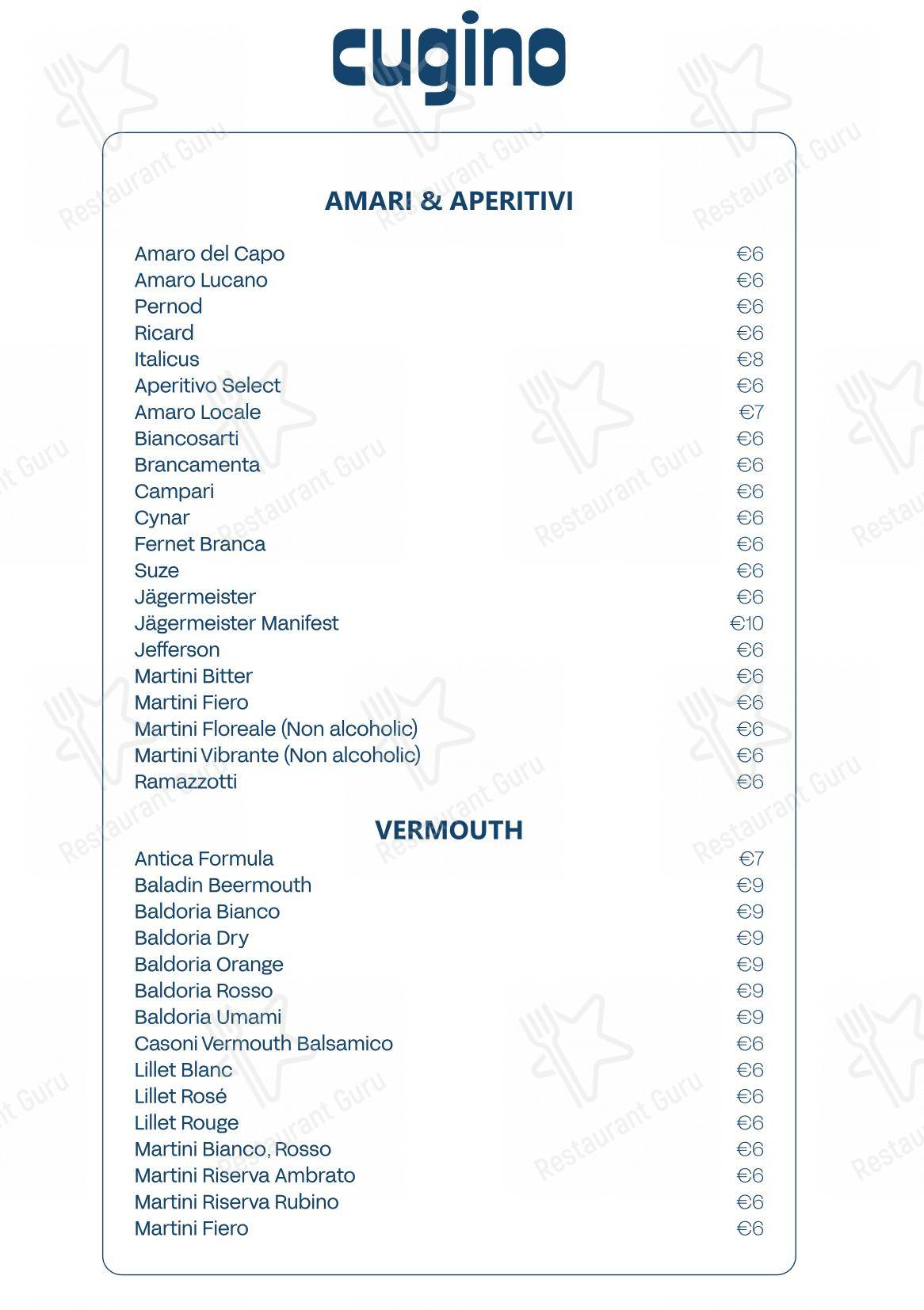 Menu per Cugino ristorante