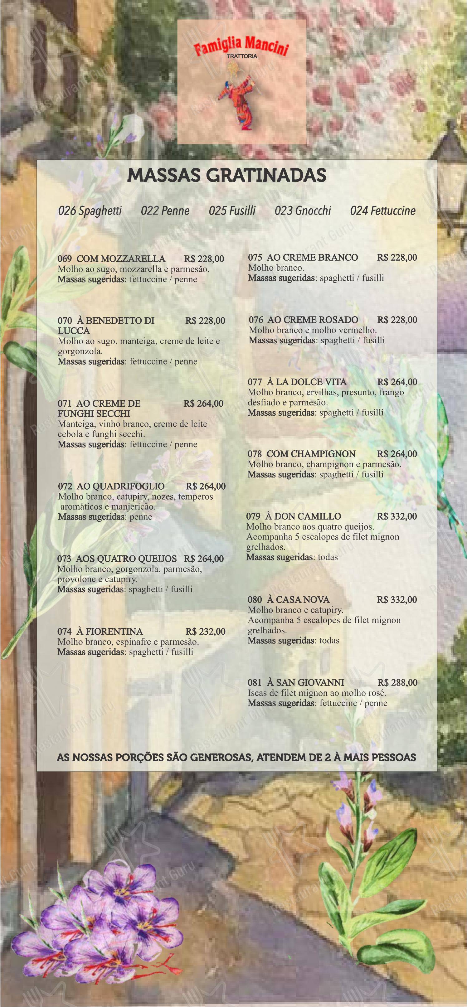 Famiglia Mancini Trattoria em São Paulo - Menu