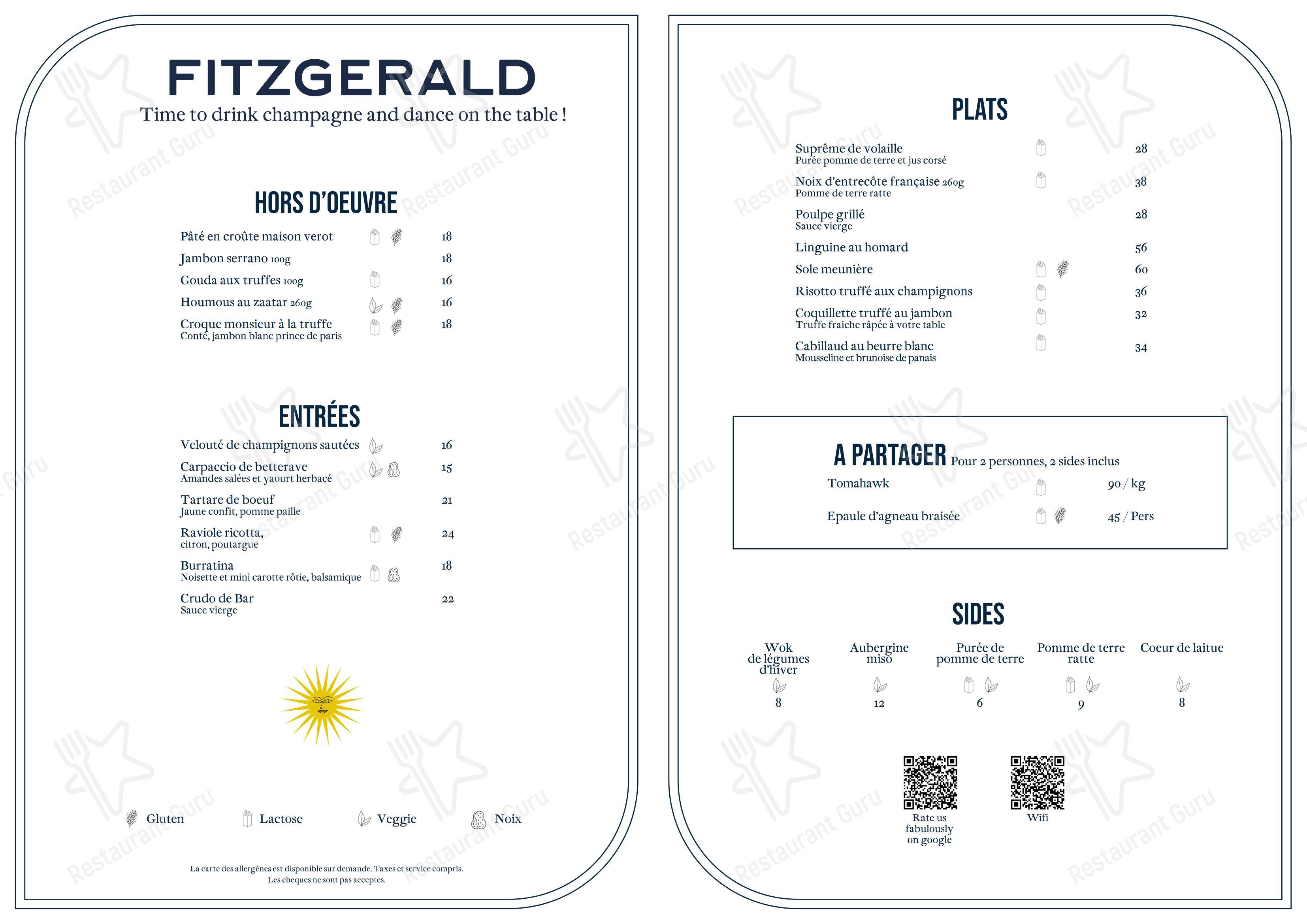 Fitzgerald dans Paris - Menu