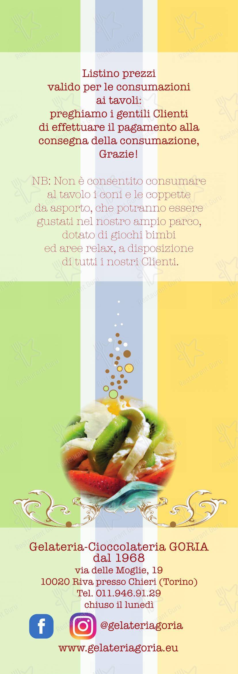 Gelateria Goria in Riva presso Chieri - Menu bar