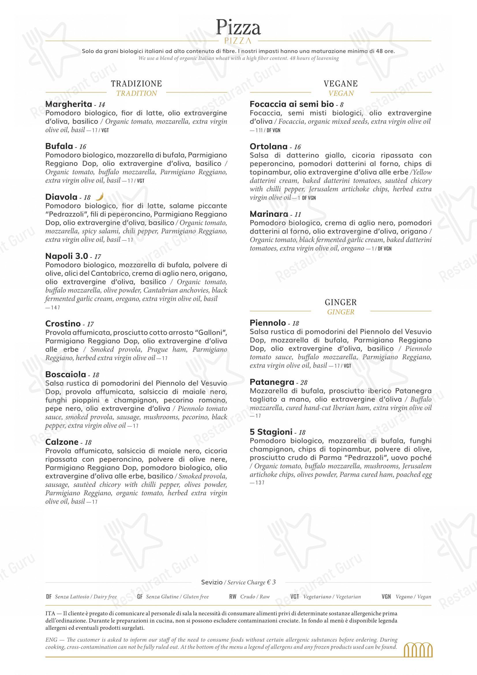 Menu di Ginger - Spagna - Dinner Menu