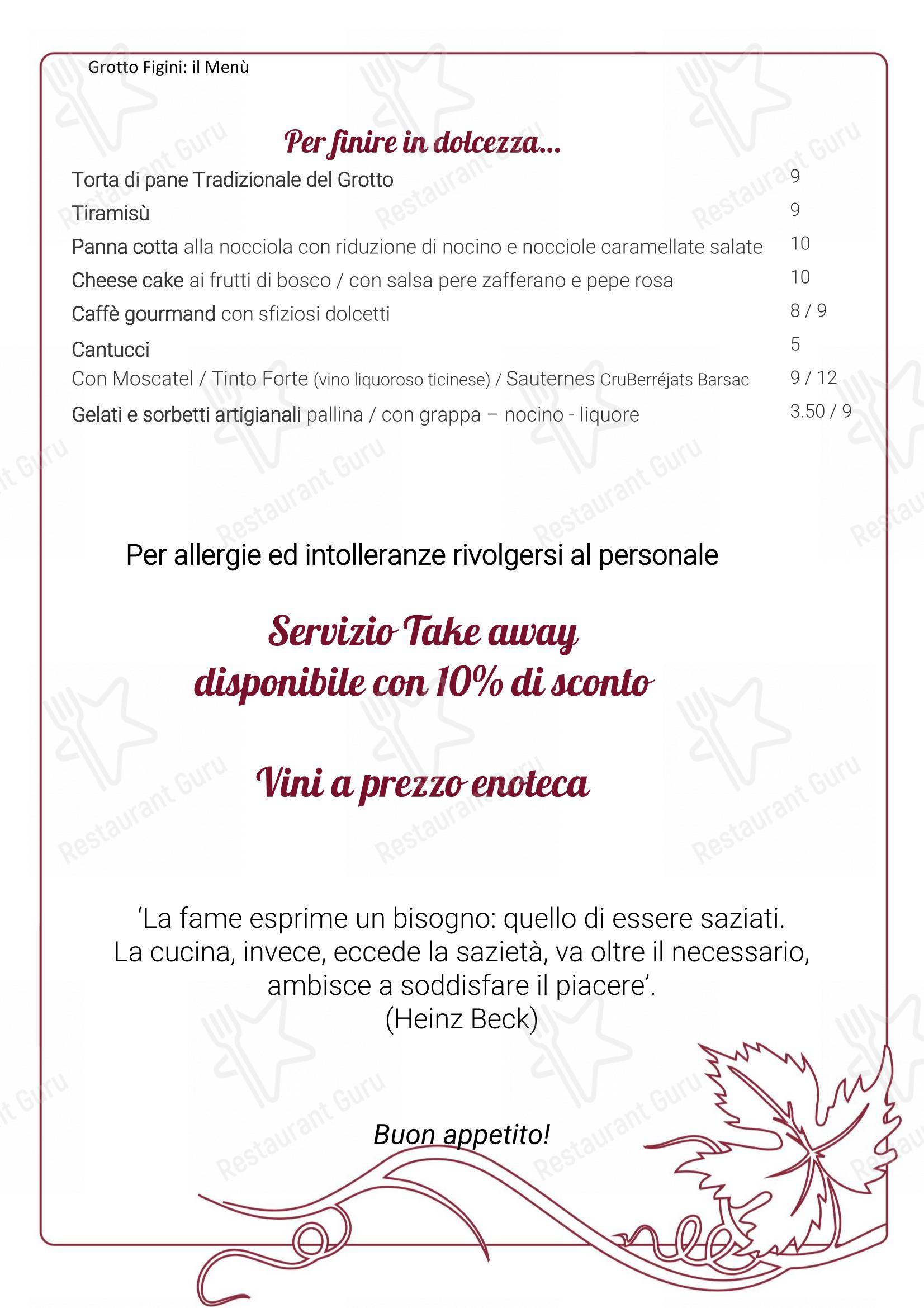Menu bar per Grotto Figini in Collina d'Oro