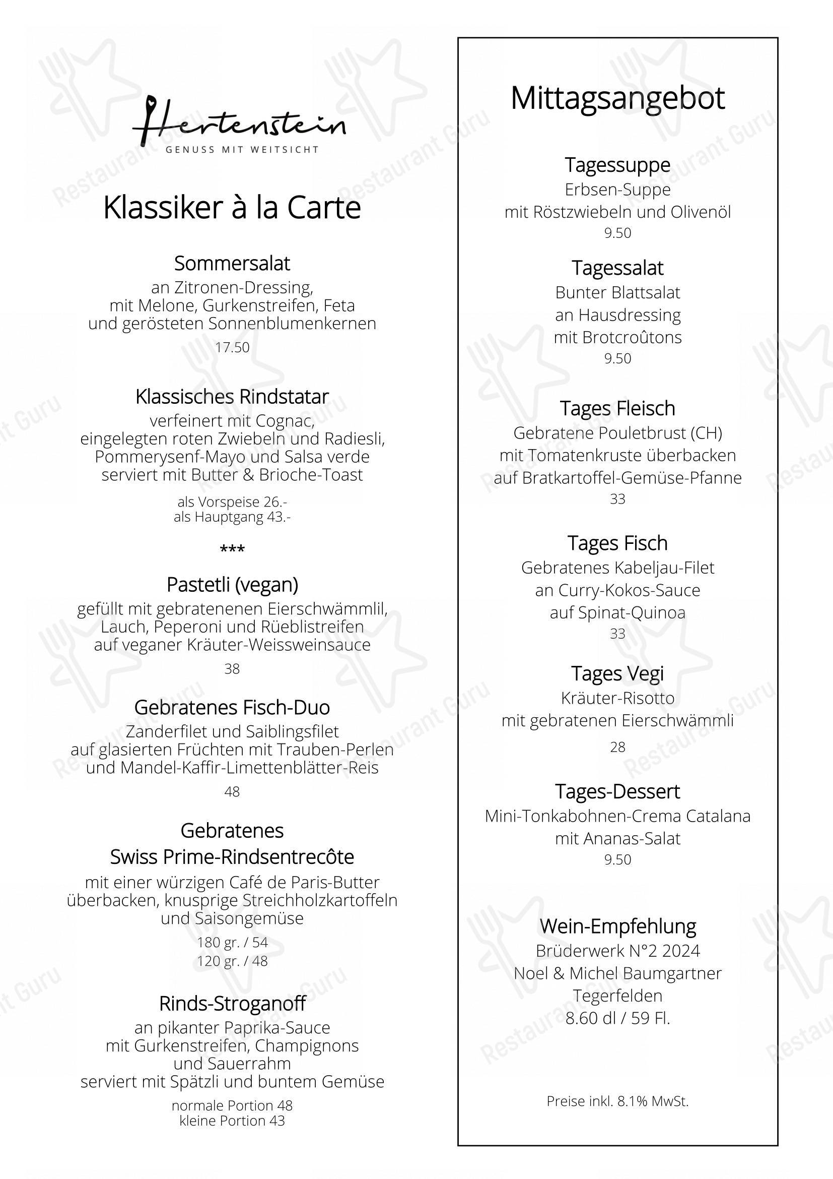 Крафт меню pour Hertenstein Panorama Restaurant dans Ennetbaden