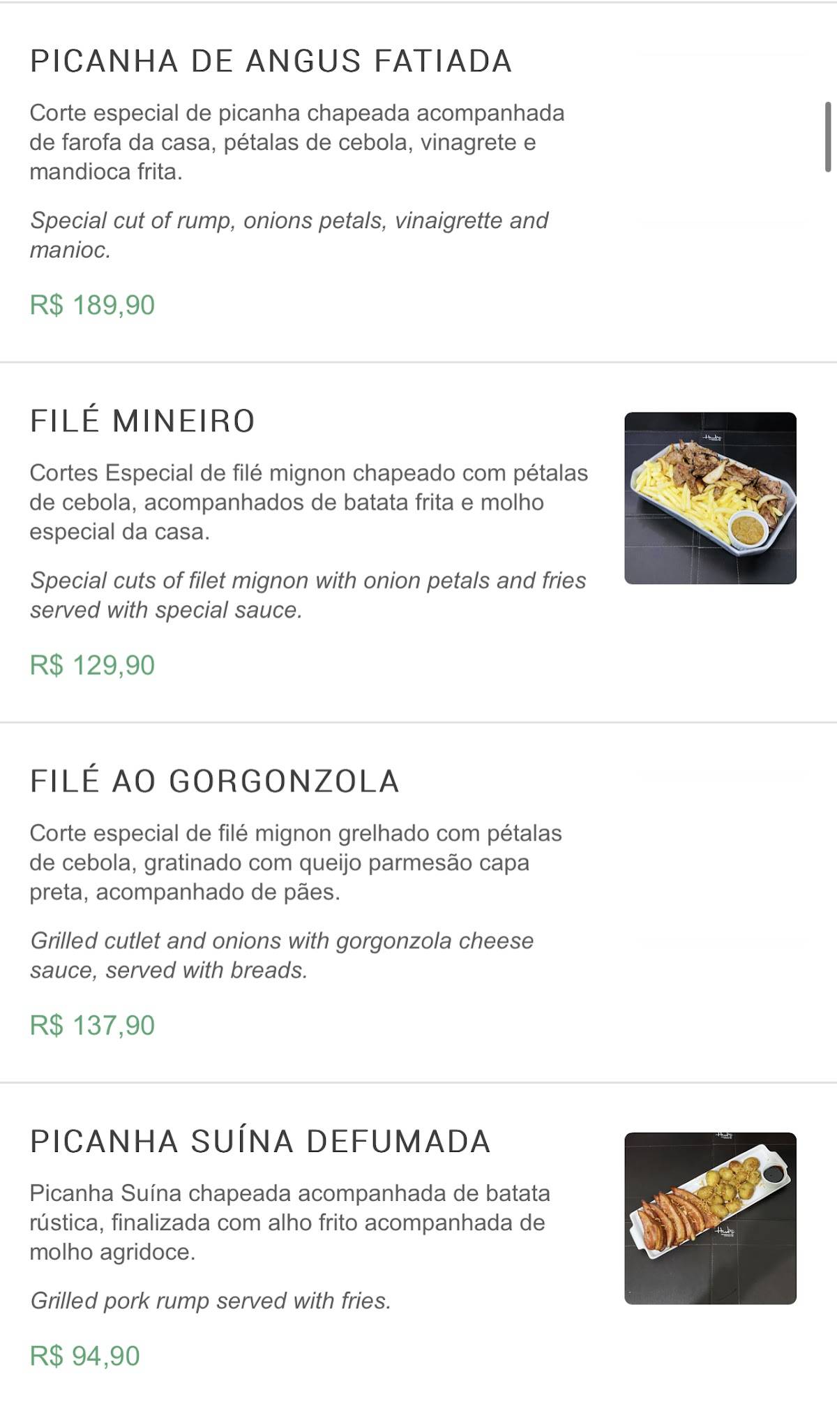 Hud's Restaurante cardápio