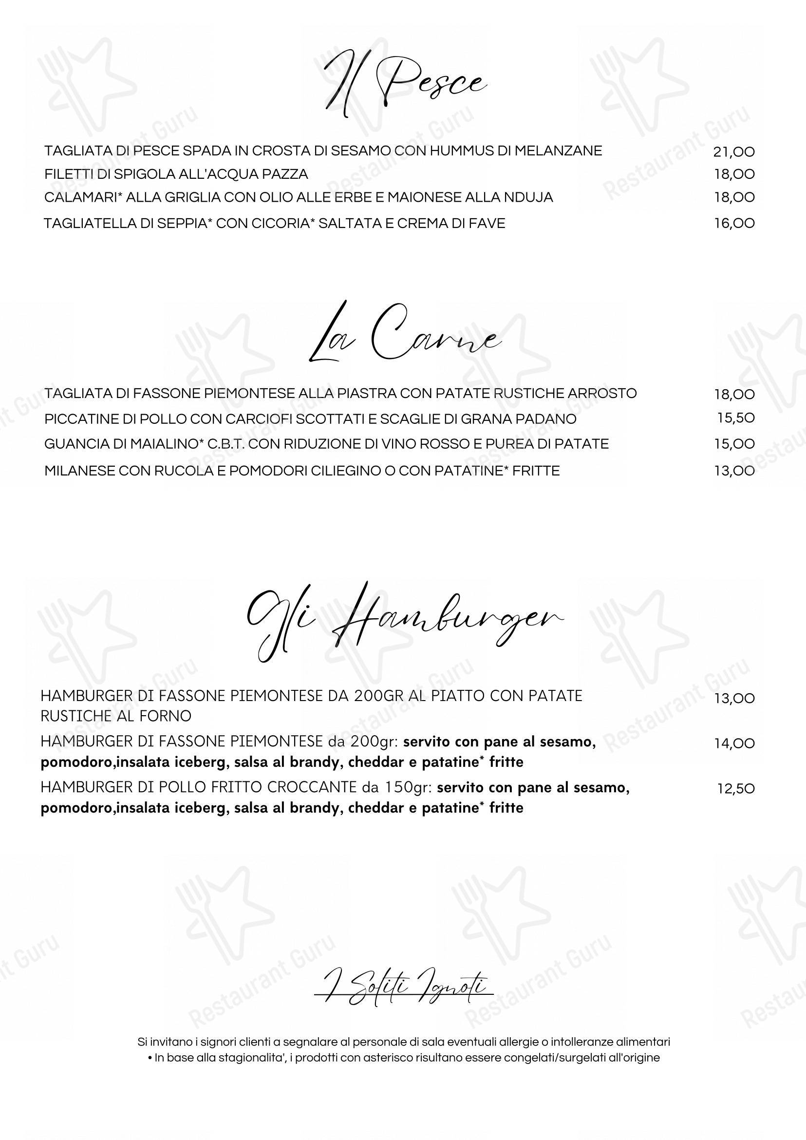 Menu di I Soliti Ignoti - Menu
