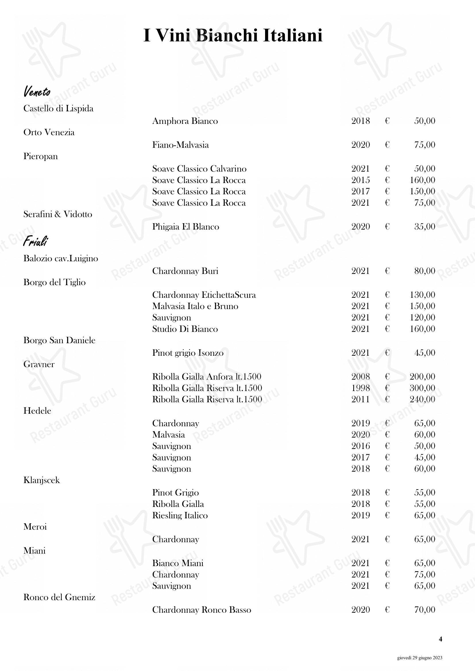 Menu bar per Il Ridotto Restaurant in Venezia
