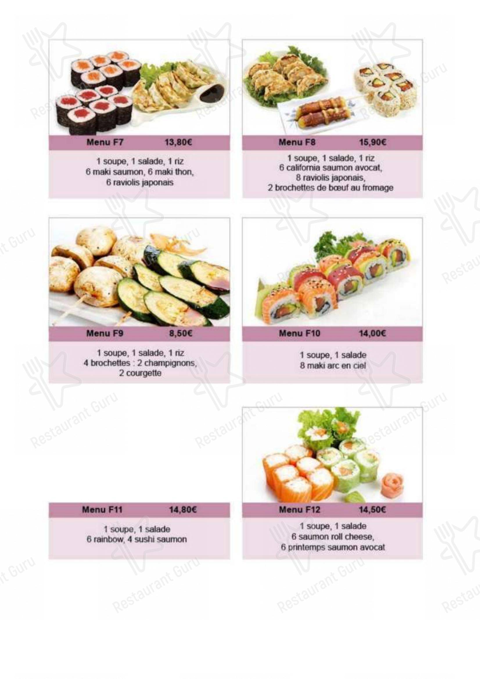 Menu pour Le Tokyo Rochefort dans Rochefort