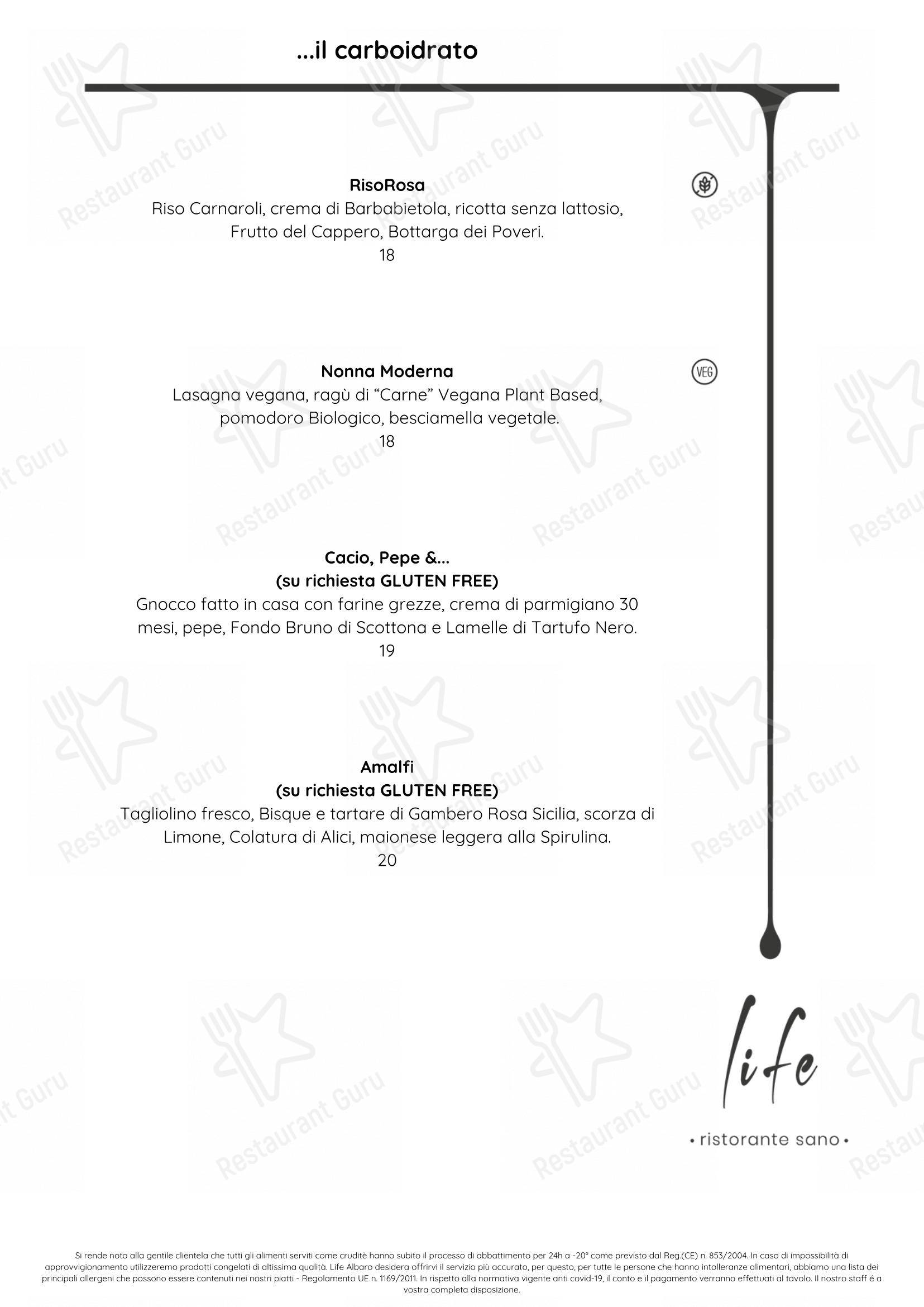 Menu per Life Ristorante Sano ristorante