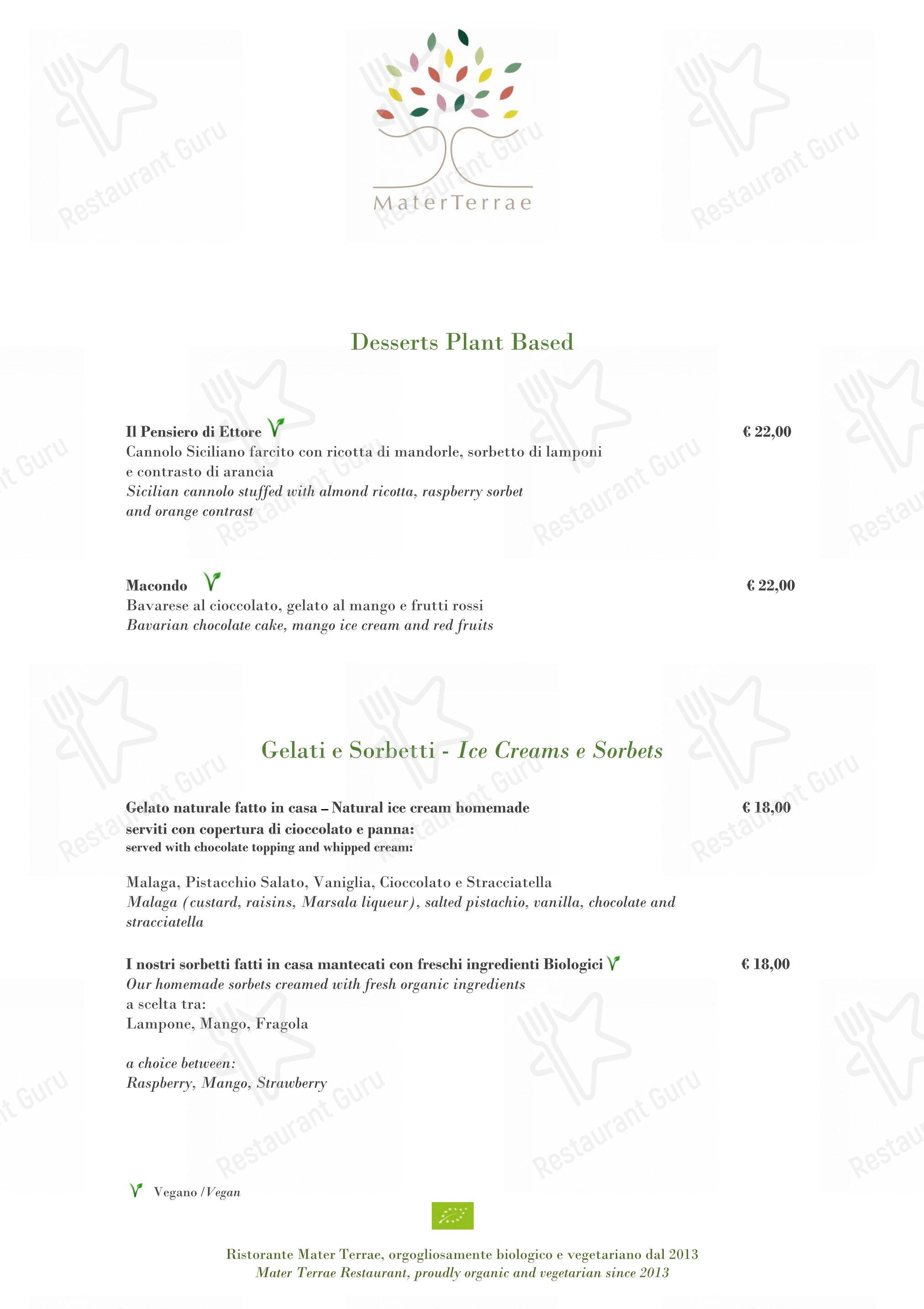 Menu bar per Mater Terrae in Roma