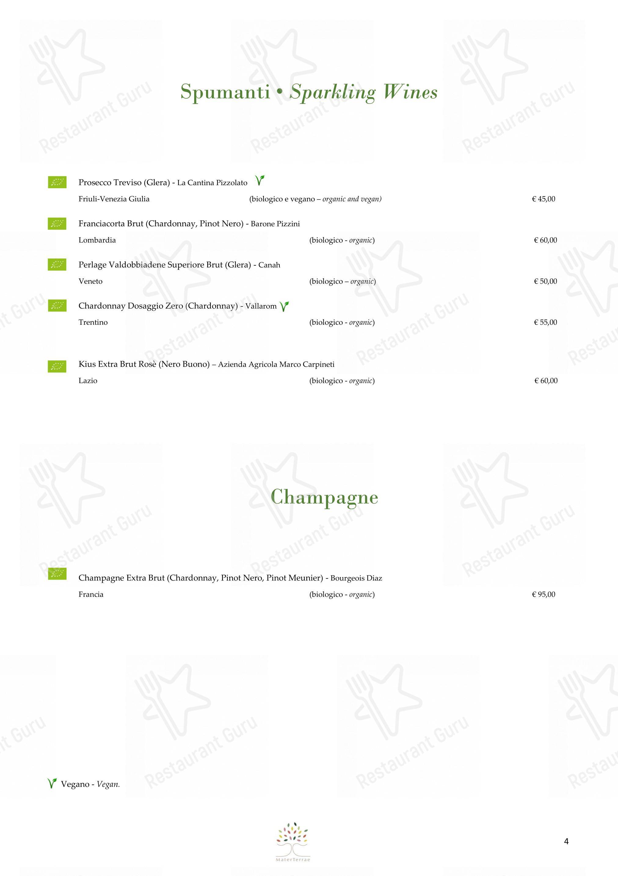 Wine Menu per Mater Terrae in Roma